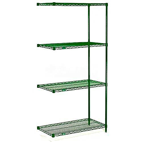 Poly-Green, 4 Tier, Wire Shelving Add-On Unit, 54"W x 18"D x 54"H by Nexel – Steel, Green, Model A18545G