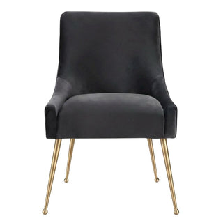Velvet-Upholstered Side Chair with Gold Stainless Steel Legs by Starlight Canyon Home – Velvet, Grey