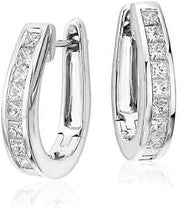 Santosh-Enterprises -2.00Ct Princess Cut Lab Created Diamond Channel Set Woman's Hoop Earring 14K White Gold Finish