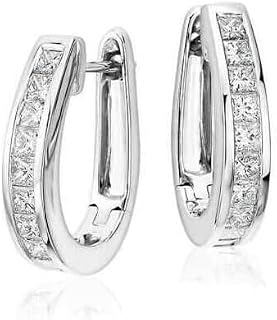 Santosh-Enterprises -2.00Ct Princess Cut Lab Created Diamond Channel Set Woman's Hoop Earring 14K White Gold Finish
