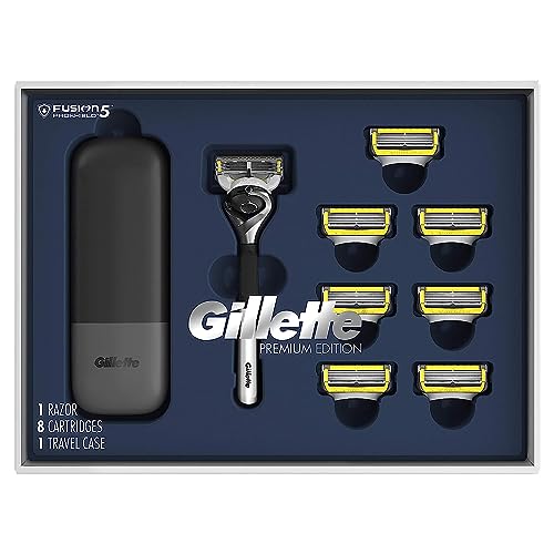 Gillette 1 Razor, 1 Travel Case, 8 Refills / Handle + 8 Refills + Travel Case / 1 Count (Pack of 1) Cartridge Razors