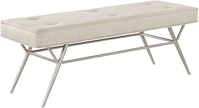 Lexicon Warren Textured Fabric Bench with Plush Foam Cushioned Seat in Beige