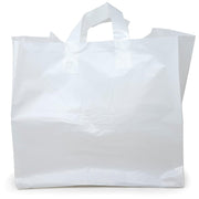 Half Tray Bag with Soft Loop Handle by Glopack – 12" x 14" x 11.5", Cardboard, White, Pack of 200, Model SLNLWTTD