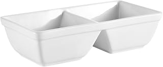 CAC China CN-2T12 Divided Tray 10-Inch by 5-1/2-Inch 12-Ounce 2 Super White Porcelain 2-Compartment Rectangular Tray, Box of 24