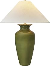 Hudson Valley Lighting Grassy Point 1-Light Table Lamp | Aged Brass with Norrie Green Ceramic Base & Textured Linen Shade | Modern Artisan Accent Lamp for Living Room or Bedroom | L3529-AGB/CNG