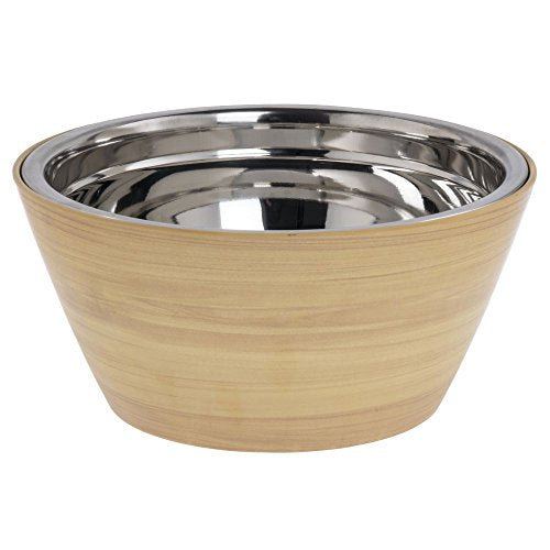 Serving Bowl Butcher Block Faux Wood Melamine with Stainless Steel Insert - 10 3/4" Dia x 5 1/2" H by HUBERT – Melamine, Brown, Model 82541+45900