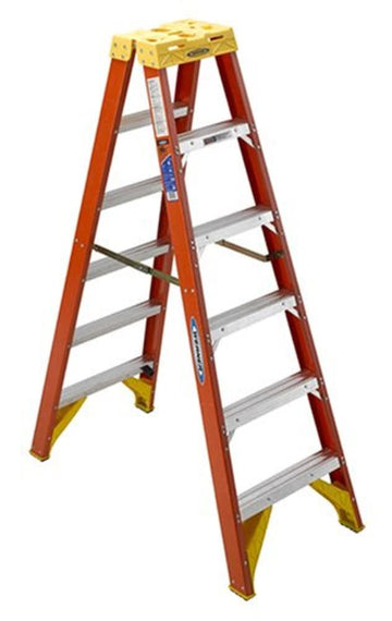 T-1A 6' Twin Stepladder by Werner – 6', Fiberglass, Orange, Model JEN-2360