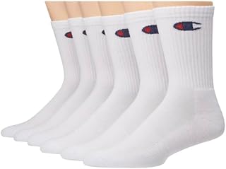 Champion Men's White Crew Sock, 6 pack, size 6-12 Double Dry, Arch Support, Cushioned Heel & Toe
