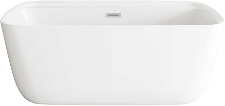Elegant Kitchen And Bath 59" Soaking Bathtub In Glossy White With Brushed Nickel