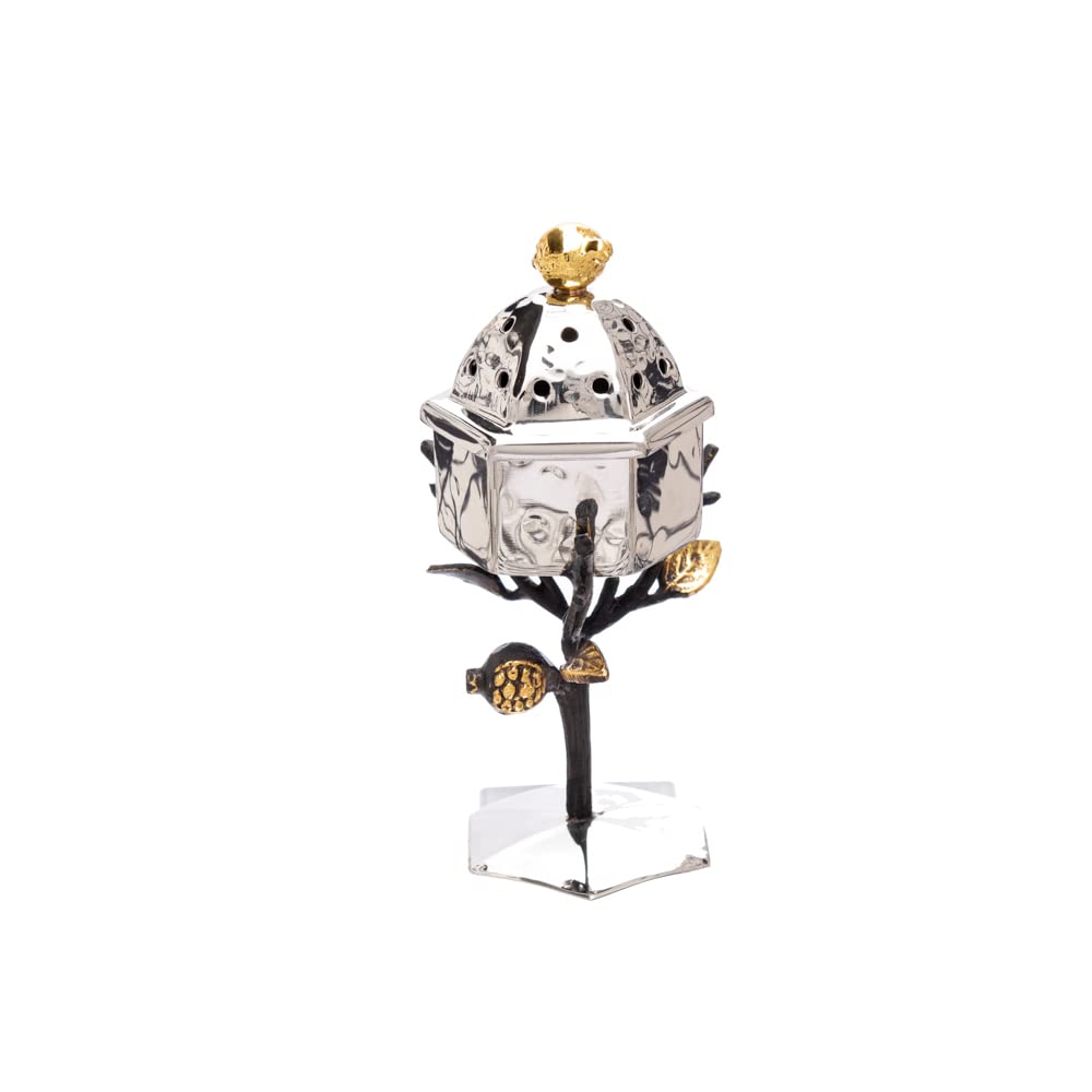 Emanuel Havdalah Set, Stainless Steel With Pomegranate Design, Copper Accents
