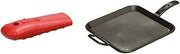Lodge Bold 12 Inch Seasoned Cast Iron Square Griddle with Red Silicone Handle Holder