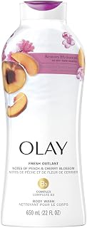 Olay Fresh Outlast Paraben Free Body Wash with Energizing Notes of Peach and Cherry Blossom, 650 mL