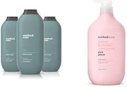 Method Men Body Wash, Sea + Surf, Paraben and Phthalate Free, 18 FL Oz (Pack of 3),Softening & Body Wash, Pure Peace, Paraben and Phthalate Free, Biodegradable Formula, 28 oz (Pack of 1)