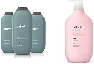 Method Men Body Wash, Sea + Surf, Paraben and Phthalate Free, 18 FL Oz (Pack of 3),Softening & Body Wash, Pure Peace, Paraben and Phthalate Free, Biodegradable Formula, 28 oz (Pack of 1)