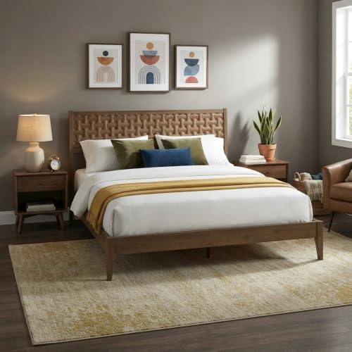 Furnifact Solid Wood Platform Bed Frame with Headboard and Footboard, King Size Bed Frame Wooden Bedframe for Bedroom, Barnwood - image 3