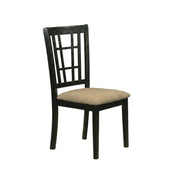 Linen-Upholstered Solid Wood Dining Chair with Padded Seat by Furnifact – Wood, Black/Beige, Pack of 2