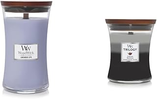 WoodWick Lavender Spa Large Hourglass Candle and WoodWick Warm Woods Medium Hourglass Trilogy Candle