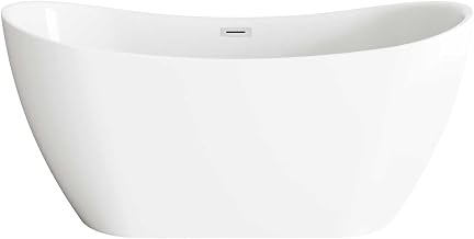 Elegant Kitchen And Bath 59" Bathtub In Glossy White With Chrome Trim