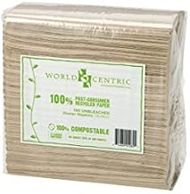 World Centric NP-SC-DN Compostable Unbleached Dinner Napkins, 100% Post Consumer Recycled Paper, 2-Ply, 15" x 16" (Pack of 3000)