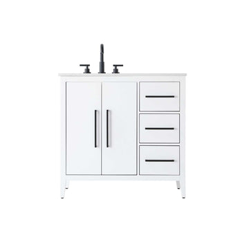 White Millie Bathroom Vanity by by Elegant Lighting – Solid wood and MDF, White, Model VF29336WH