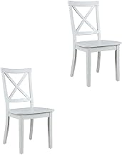 Starlight Canyon Home Acacia Veneer X-Back Dining Chairs Set of 2, Wire-Brushed Coastal Wood Chairs for Dining Room, Brushed White