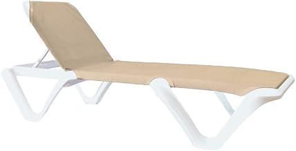 Grosfillex US894004 Nautical Pro Chaise, Without Arms, White Frame with Khaki (Case of 2)