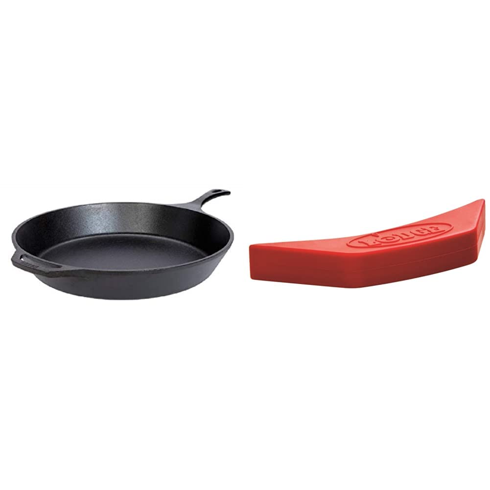 L14SK3 15-Inch Pre-Seasoned Cast-Iron Skillet & ASAHH41 Silicone Assist Handle Holder by Lodge – 15 Inch, Cast Iron, Red