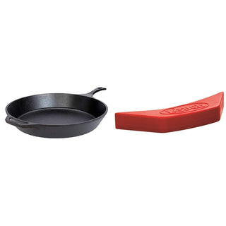 L14SK3 15-Inch Pre-Seasoned Cast-Iron Skillet & ASAHH41 Silicone Assist Handle Holder by Lodge – 15 Inch, Cast Iron, Red