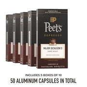 Peet's Coffee Major Dickason's Blend / 10 Count (Pack of 5) / 5 Coffee Gifts