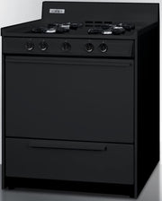 30" Wide Open Burner Gas Range in Black with Electronic Ignition by Summit Appliance – 3.69 cubic_feet, Porcelain and Steel, Black, Model TNM2107C