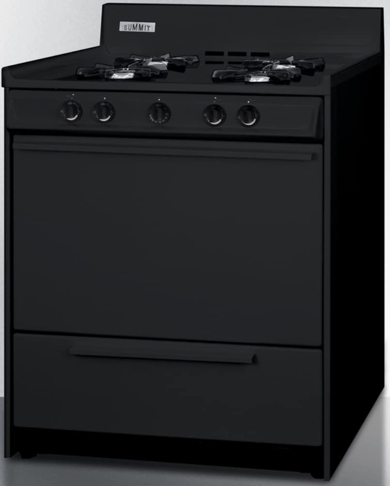 30" Wide Open Burner Gas Range in Black with Electronic Ignition by Summit Appliance – 3.69 cubic_feet, Porcelain and Steel, Black, Model TNM2107C