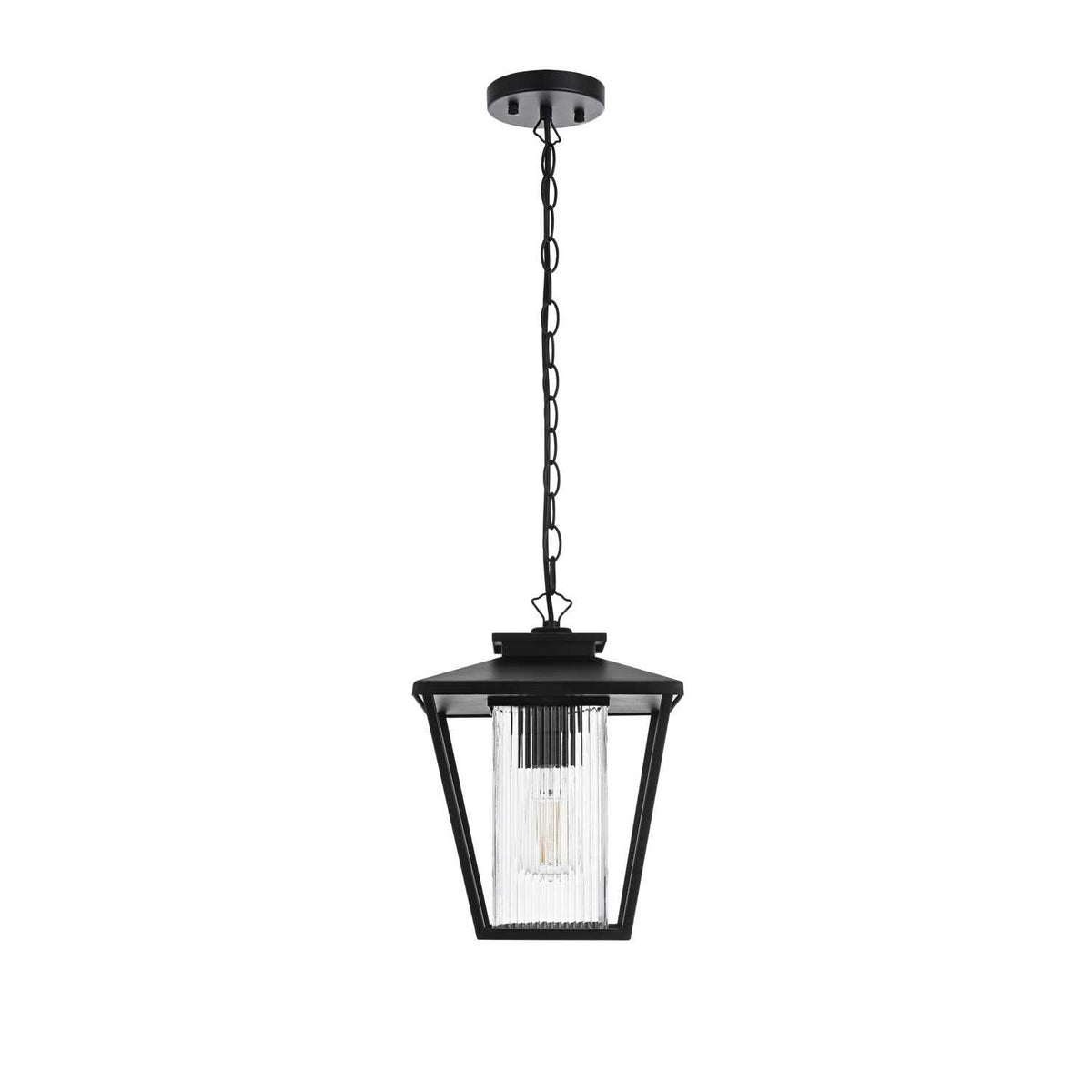 Gaul One Light Outdoor Pendant Black by Lighting Design – Iron, Black, Model OD306H14BK