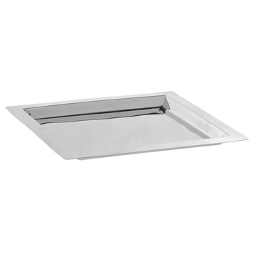 Serving Tray Square Silver Stainless Steel with Mirror Finish - 11" L x 11" W x 3/4" H by HUBERT – 11" x 11" x 0.8", Stainless Steel, Silver, Model TR02901188