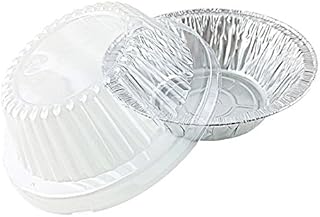 Handi-Foil 5 3/4" 12 oz. Aluminum Meat Pot Pie Pan w/Clear Dome Lid - Pack of 250