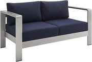 Silver Aluminum Outdoor Loveseat with Fabric Cushions, Comfortable Patio Furniture for Relaxing, Durable Stylish Design