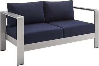 Silver Aluminum Outdoor Loveseat with Fabric Cushions, Comfortable Patio Furniture for Relaxing, Durable Stylish Design