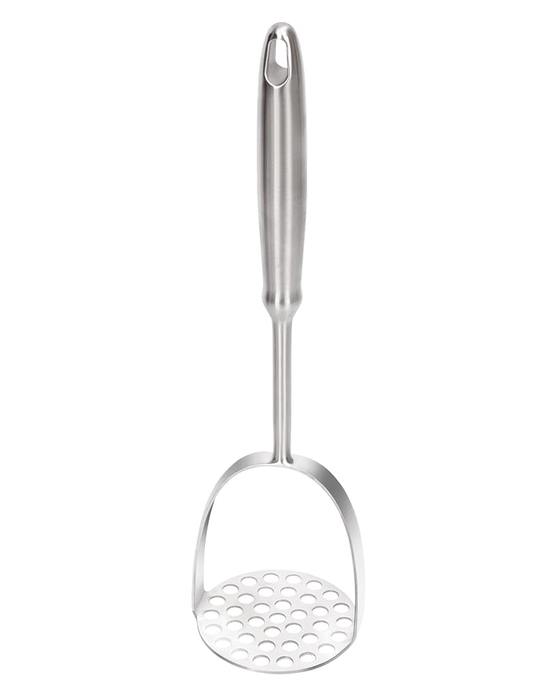 Brigii Stainless Steel Potato Masher, One Piece Press, Silver
