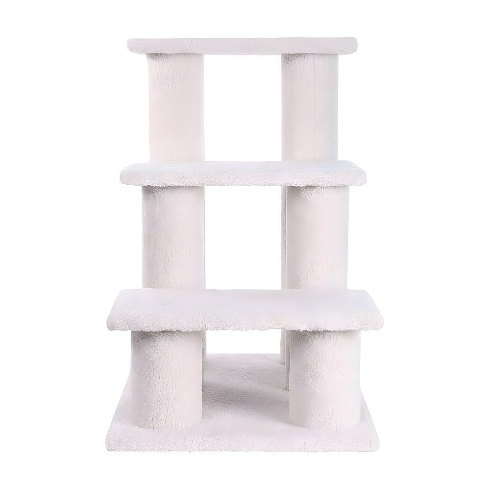 Faux Fleece Cat Step Stairs with Pressed Wood Platforms by Bison Pets – Engineered Wood, Beige