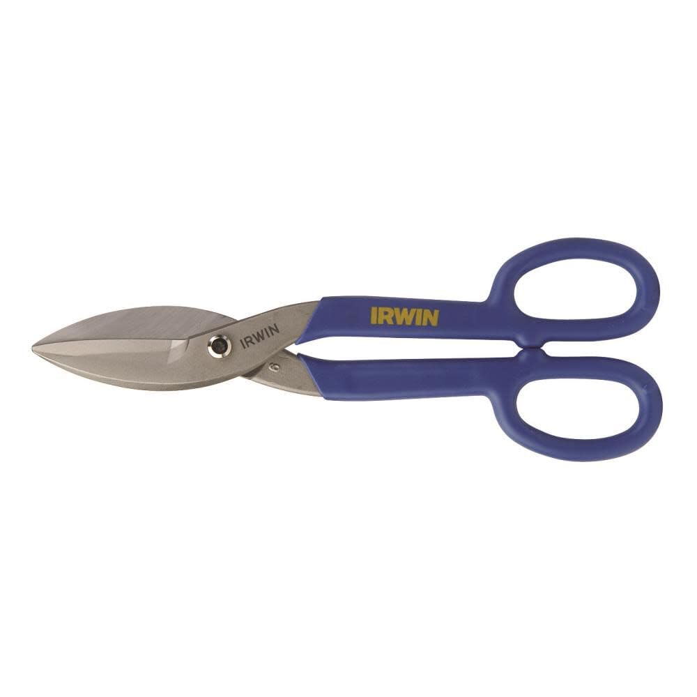 12-3/4 in. Flat Tin Snips by IRWIN – One Size, Steel, Plastisol, Blue, Model 22012