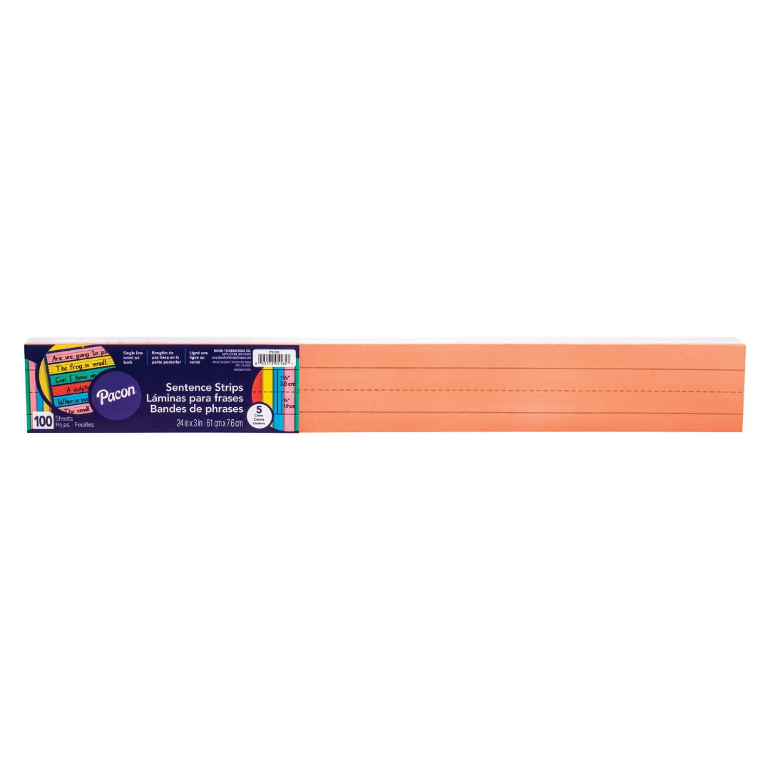 ASE Pacon Sentence Strips – 100 Count (Pack of 1), Tagboard, Assorted Colors, Model PAC5165