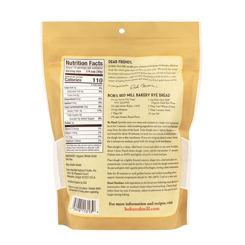 Bob's Red Mill OG Dark Rye Flour / 20 Ounce (Pack of 1) / No Color Flours & Meals