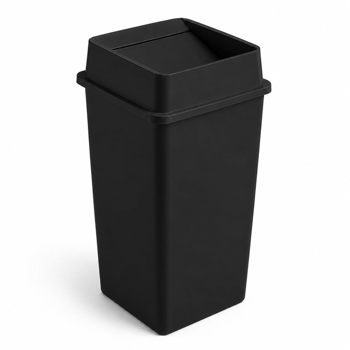Square Trash Can with Drop Shot Lid by Glownary – 19.5 Inches X 19.5 Inches X 34.125 Inches, 50.0 gallons, Resin, Black, Model 475stc50bkkt