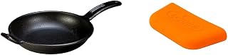 BOLD 10 Inch Seasoned Cast Iron Skillet + Lodge BOLD Silicone Assist Handle Holder - Fiery Orange