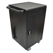 Mobile Home Office Tablet Charging Station by Luxor – 20"L x 26"W x 36"H, Stainless Steel, Black, Model LLTM30-B