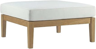 White Outdoor Patio Teak Ottoman, Stylish, Durable Teak Wood, Weather-Resistant, Comfortable, Perfect for Patio and Garden Decor