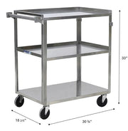 Utility Cart by HUBERT – Stainless Steel, Silver, Model ENC322SS