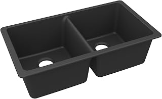 Elkay ELGU3322MB0 Quartz Classic 33" x 18-1/2" x 9-1/2" Double Bowl Undermount Sink, Matte Black