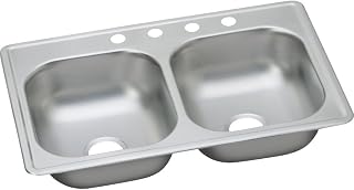 Elkay Dayton 33 In. x 19 In. x 6-7/16 In. Equal Double Bowl Drop-In Kitchen Sink, Stainless Steel - 1 Each