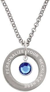 Crystal Blue Channel Drop Custom Engraved Affirmation Ring Necklace