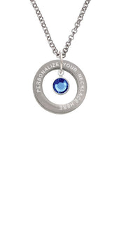 Crystal Blue Channel Drop Custom Engraved Affirmation Ring Necklace by Delight Jewelry – Crystal, blue, Model 1703-NAF-F1586-C6506-F2409-CUSTOM